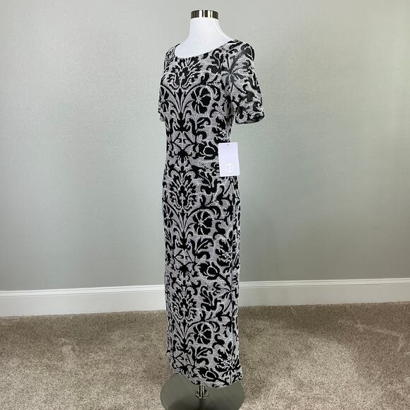 JS Collections Embroidered Lace Column Evening Gown Black and White Size 4 Dress - Picture 4 of 14